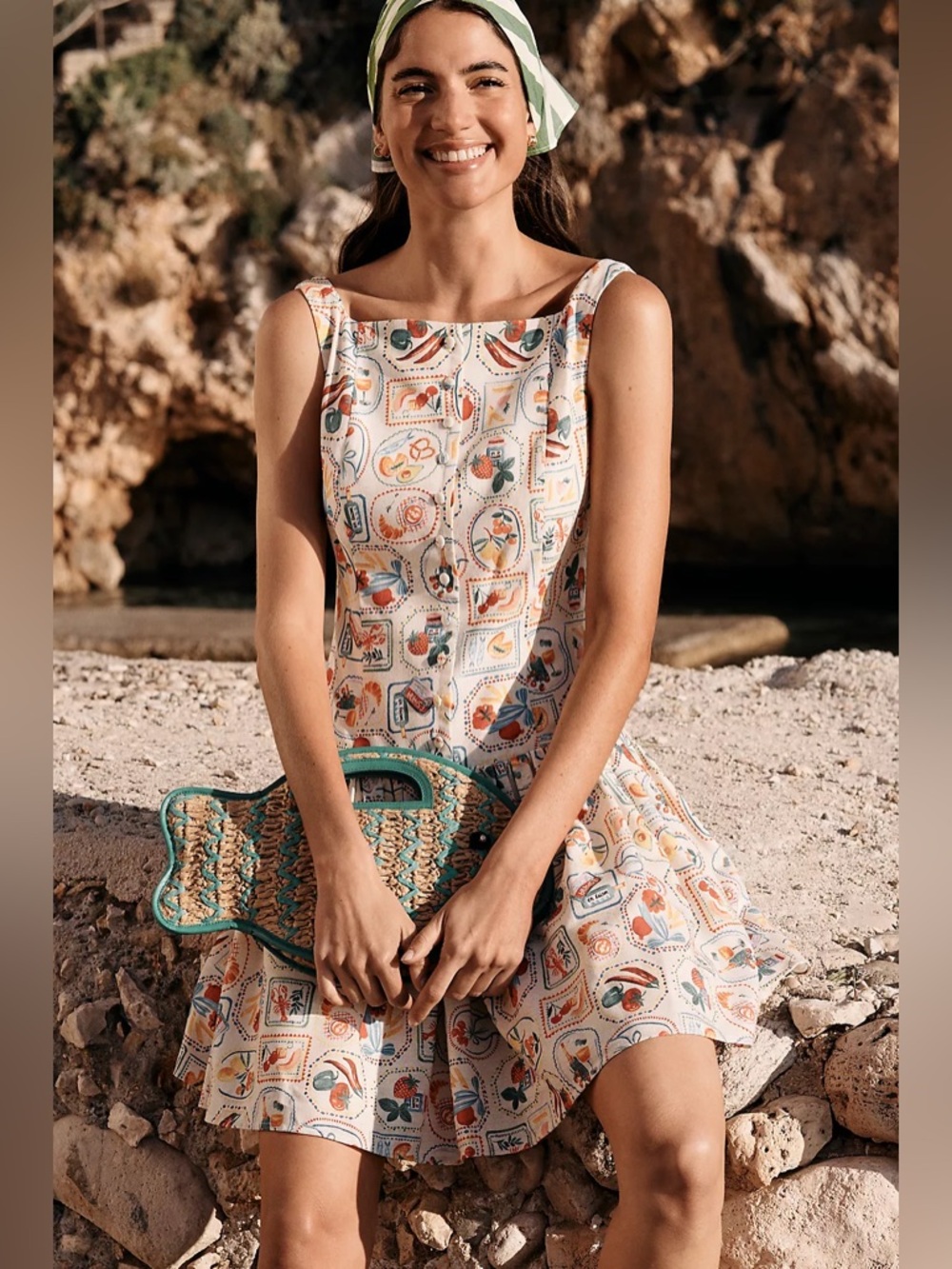 NWT Anthropologie En Saison Nayeli Fruit Coastal Print Sleeveless Mini Dress